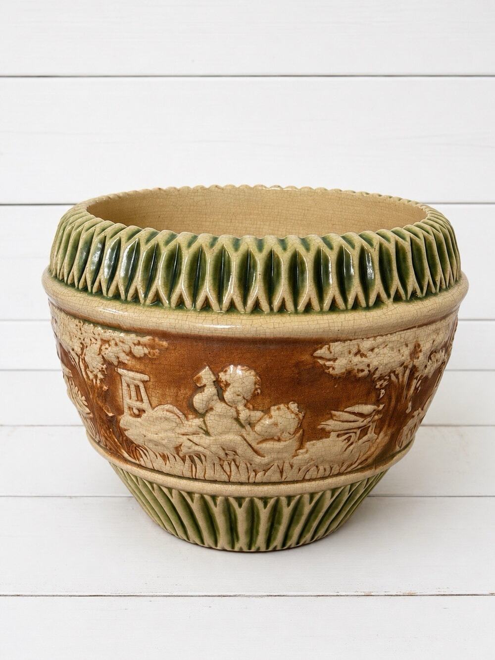 Antique Roseville Donatello Art Pottery Jardiniere 1916 Cherub Planter 10”